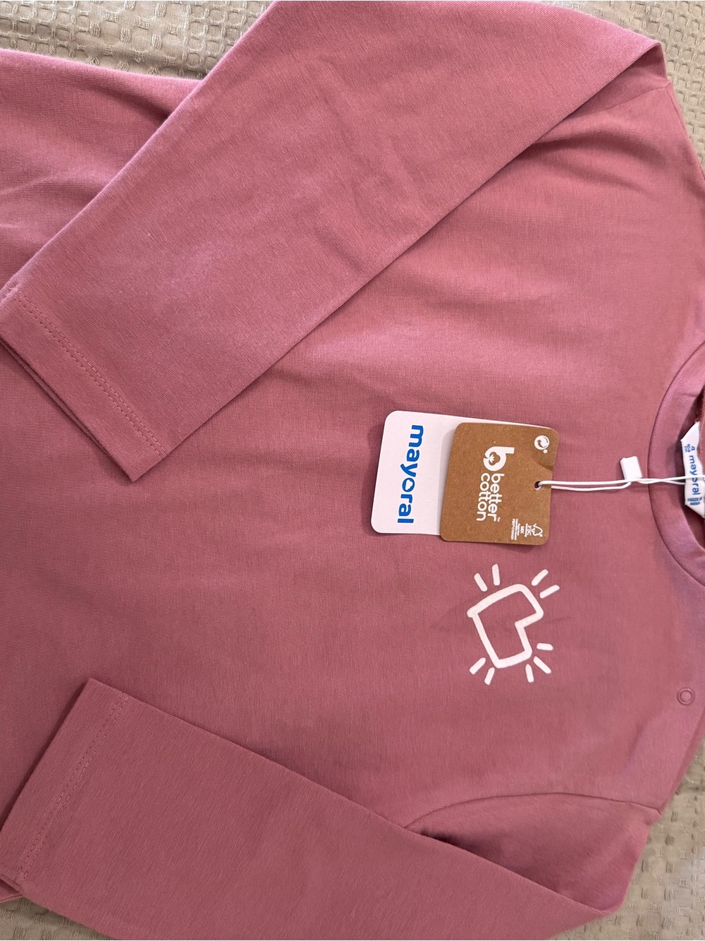 Mayoral Dusty Rose Long Sleeve Baby Tee with Heart Graphic